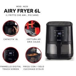 Ariete 4626 Airy Fryer 6L, Friggitrice Ad Aria, 1300 W, Capacità 6L, Capacità Di Cottura 2,5kg, 8 Programmi Preimpostati, -Bestes Kleingeräte Geschäft ariete 4626 airy fryer 6l friggitrice ad aria 1300 w capacita 6l capacita di cottura 25kg 8 programmi preimpostati temperatura f 1